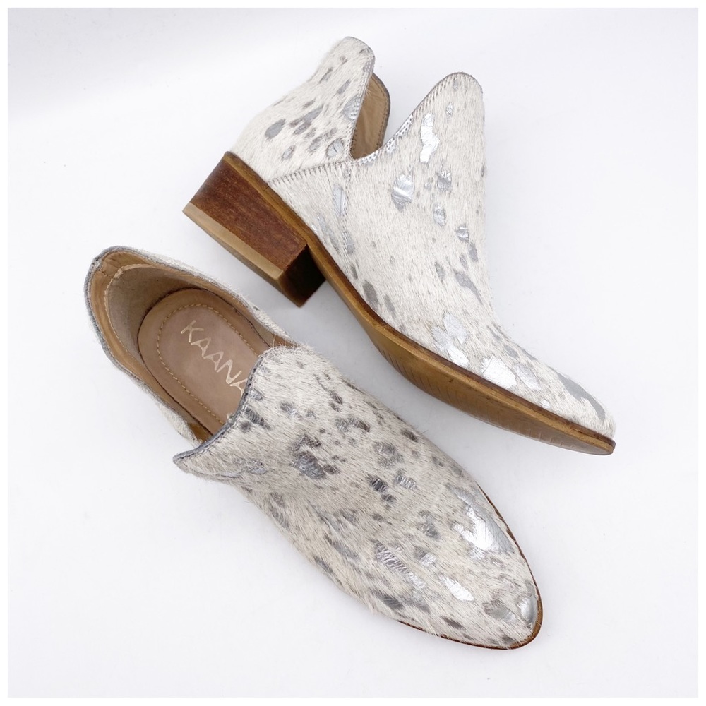 Kaanas White/Silver Calf Hair Booties Size 38‎